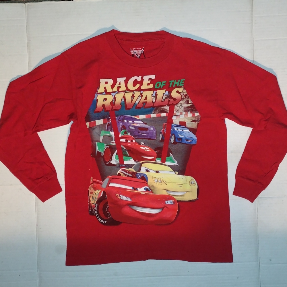 Boys Vintage Disney Pixar Car 2 Long Sleeves Comfy Graphic Tagless Tee Shirt